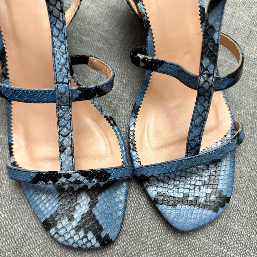 J. Crew T-Strap Wedges in Snake-Embossed Leather in Sky Blue - Picture 9 of 10